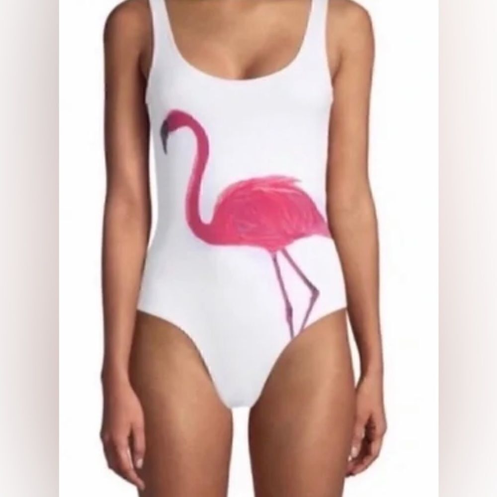 Onia Kelly 1 Piece Flamingo Placement White 1 Piece Swimsuit NWT Size Small
